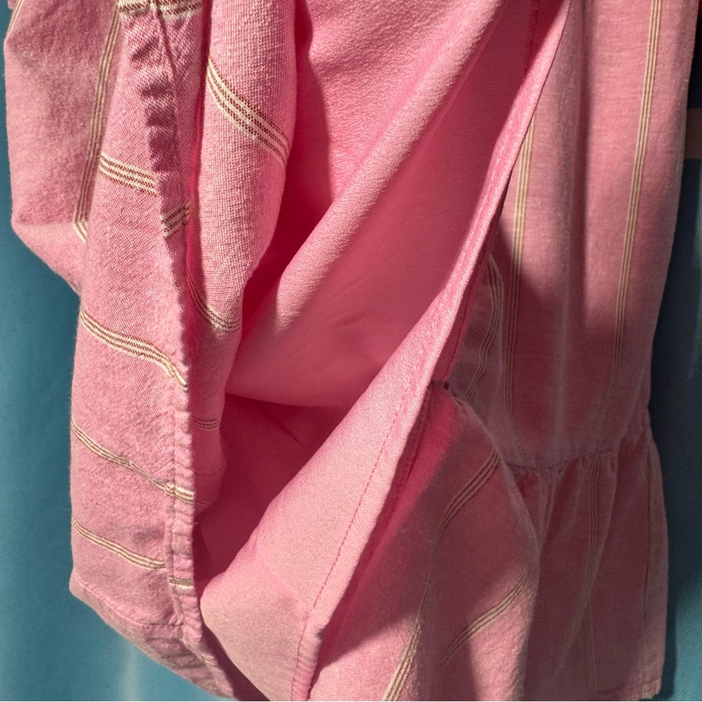 Old Navy Pink Striped Linen Blend Button Front Midi Peasant Dress M summer dress - Picture 4 of 9